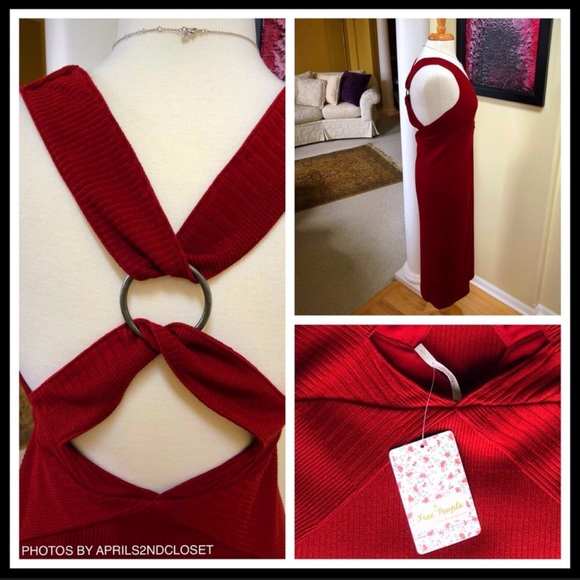 FREE PEOPLE RED MIDI DRESS Crisscross Open Back - Picture 7 of 8